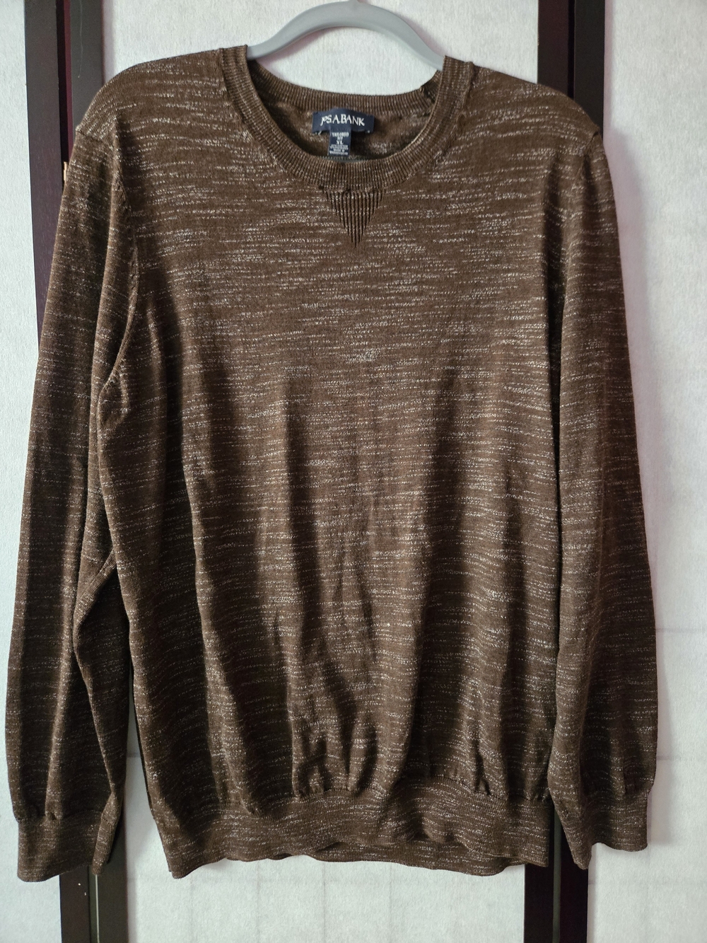 Jos. A. Bank Brown Marled Crewneck Sweater with Heathered Detail